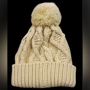 Cozy Cream Knit Pom-Pom Hat